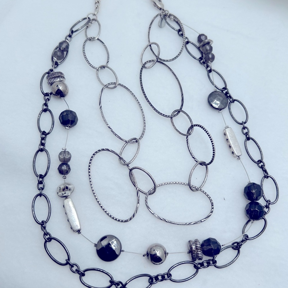 Chico’s 3 Strand Necklace black and silver beads